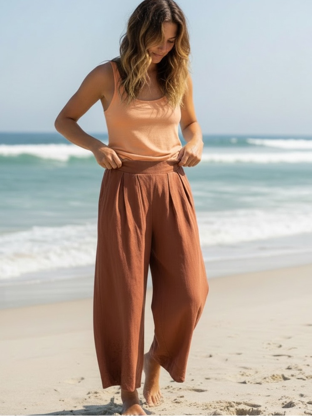 Free People FP Beach Wide Leg Pants XS Rust Brown Pull On Flowy